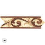 Decorative tile panel with brown and beige scrollwork pattern and a small pg logo in the corner.