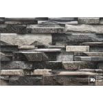 Gray stacked-stone wall veneer with irregular rectangular stones in varying shades of gray to create a textured facade.