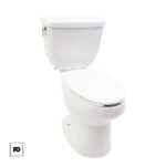 Sanitario-kenzo-blanco-corona-ok | Plomería García White porcelain toilet with tank and closed lid against a white background, full view from the side.