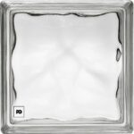 Square glass block with wavy inner edges and a small fg logo in the bottom-left corner.