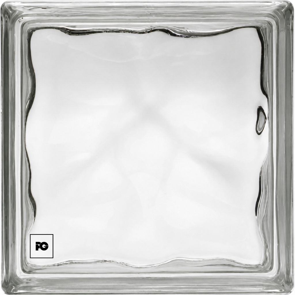 Square glass block with wavy inner edges and a small FG logo in the bottom-left corner.