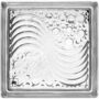 Close-up of a square glass dish with bubbles and curved grooves creating an abstract pattern.