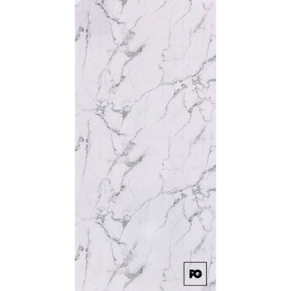 Vertical marble texture panel with gray veining and a small fg logo in the bottom-right corner.