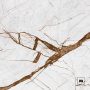 White marble surface with bold brown veins running diagonally and a small FG logo in the bottom-right corner