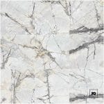 Grid of nine light gray marble tiles with dark vein patterns across; bottom-right contains a small pg logo.