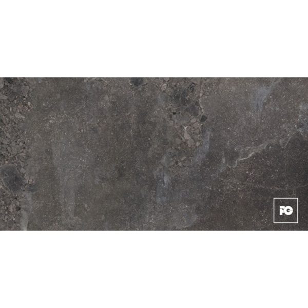 Piso ceramico gres color dark-60x120-mate-interior-exterior-safari-castel-ok | Plomería García Rough concrete surface with small rocks, featuring a white outlined square logo containing 'pg' in the bottom-right corner of the image.