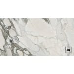White marble slab with gray veining and a small black-bordered pg logo in the lower-right corner.