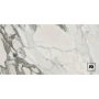 White marble slab with gray veining and a small black-bordered PG logo in the lower-right corner.