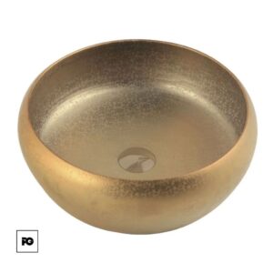 Lavabo redondo de cerámica esmaltada color oro, modelo Vegas.