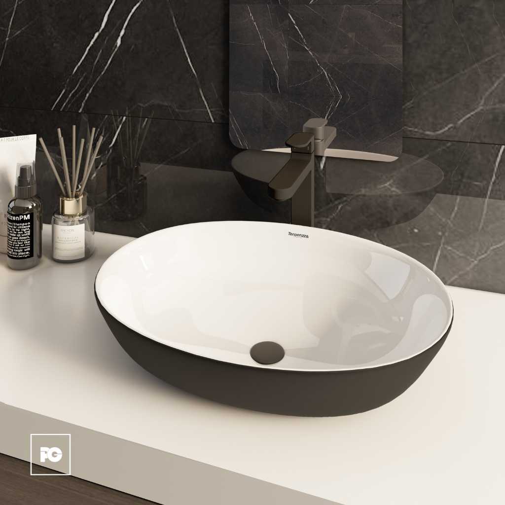 Lavabo de Sobreponer Berlino Blanco y Negro Mate Redondo. - Imagen 3