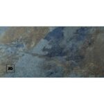 Close-up of a blue-gray rocky texture with brown patches; fg logo in the bottom-left corner.