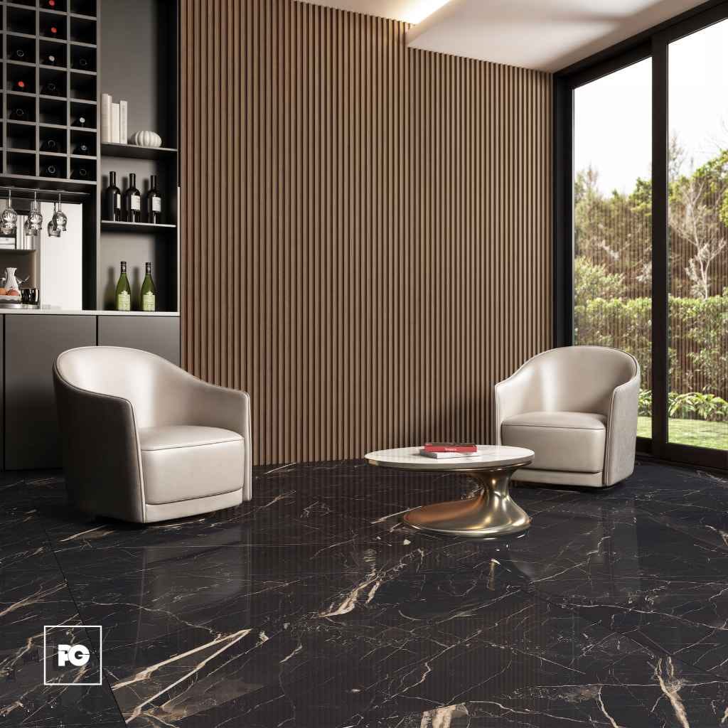 Piso Porcelánico Esmaltado Anconca Negro Tipo Mármol Brillante 60 x 120. - Imagen 3