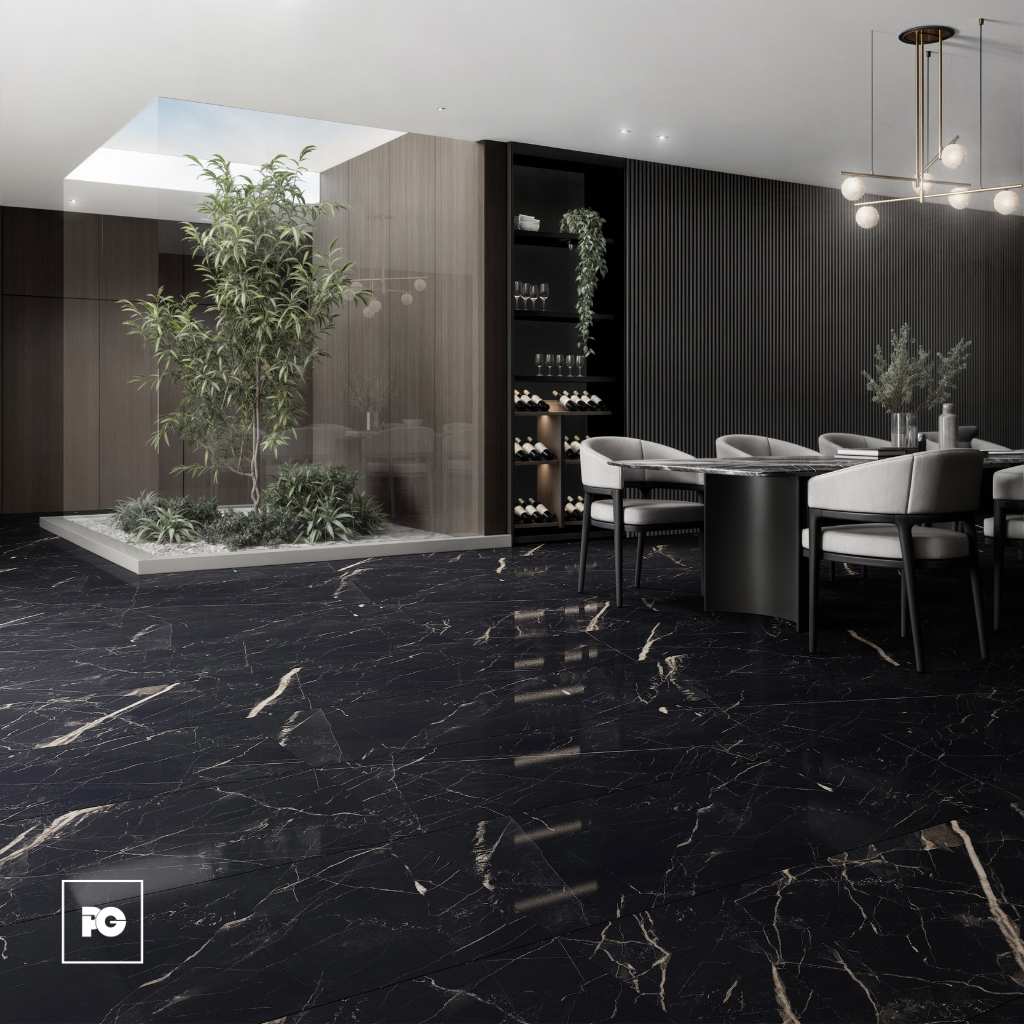 Piso Porcelánico Esmaltado Anconca Negro Tipo Mármol Brillante 60 x 120. - Imagen 2