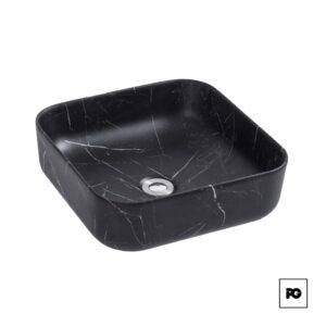 Lavabo de Sobreponer Duomo Negro Mármol Cuadrado de Cerámica Vitrificada.