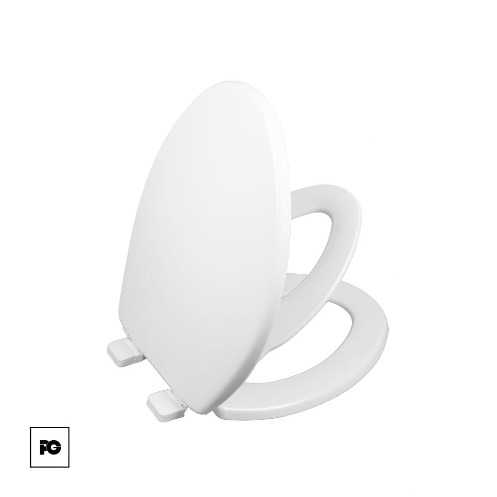 Asiento de plástico alargado con adaptador infantil, color blanco, frente cerrado con tapa. - Imagen 5