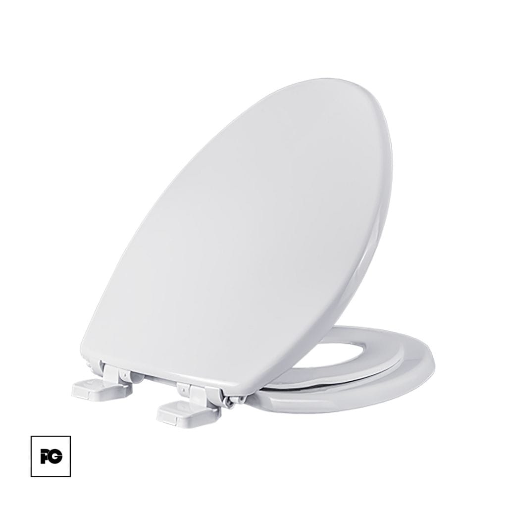 Asiento de plástico alargado con adaptador infantil, color blanco, frente cerrado con tapa. - Imagen 2