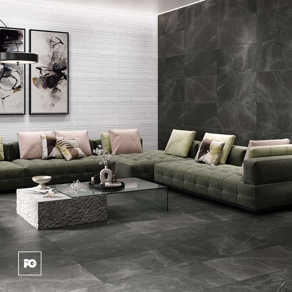 Piso cerámico rectificado color negro formato 50x100, modelo Soberano. - Imagen 2