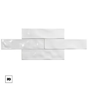 White rectangular tiles in a staggered brick pattern on a white background