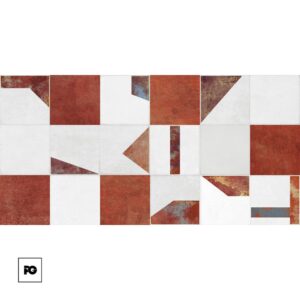 Abstract geometric tile mosaic in red