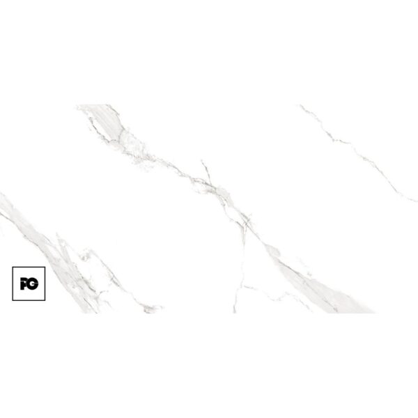 Piso porcelánico tipo mármol blanco mate colossale 80 × 160 cm-tendenzza-ok | Plomería García White marble texture with subtle gray veins and a small fg logo in the bottom-left corner.