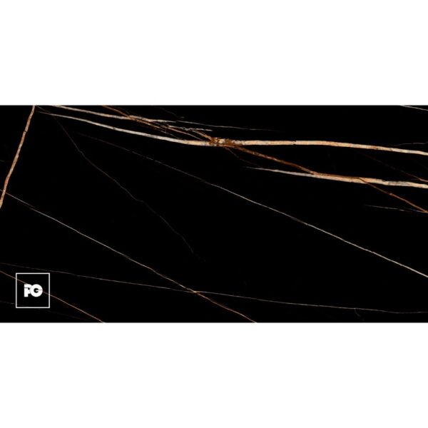 Black marble background with gold veins and a small white square logo in the bottom-left corner.