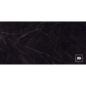 Modern living room with a black marble floor