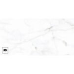 White marble texture with subtle gray veins and a small black pg square logo in the bottom-left corner.